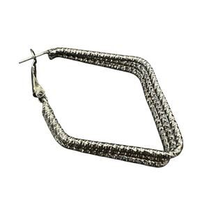 Vintage Gunmetal Pierced Dimond Shape Earrings Costume Geometric Hinged